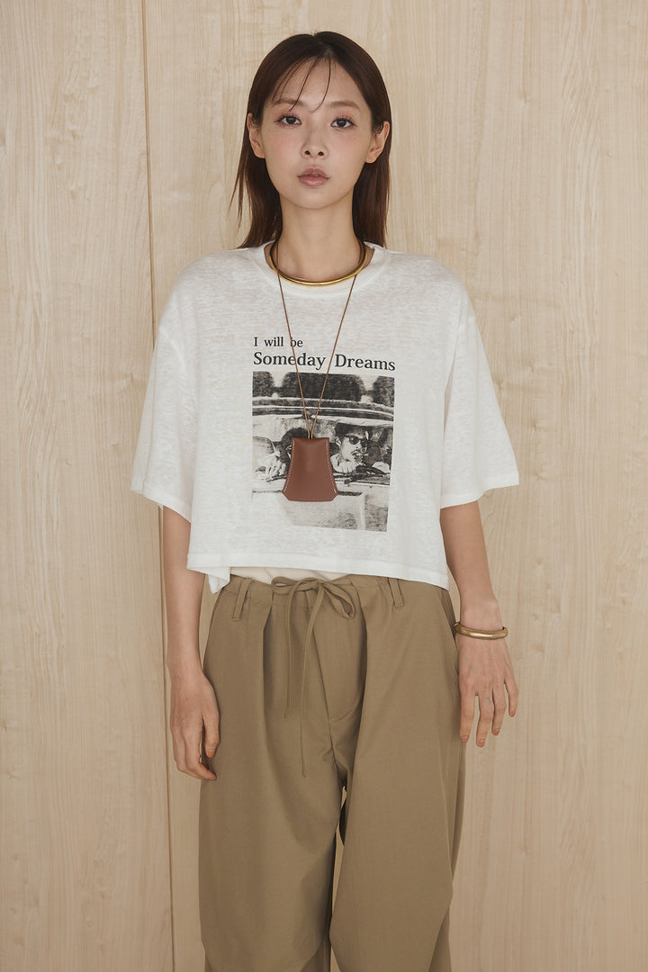 [SET]グラフィックサムデイワイドクロップドT+ニーサイドタックウエストドロストパンツ(2set)