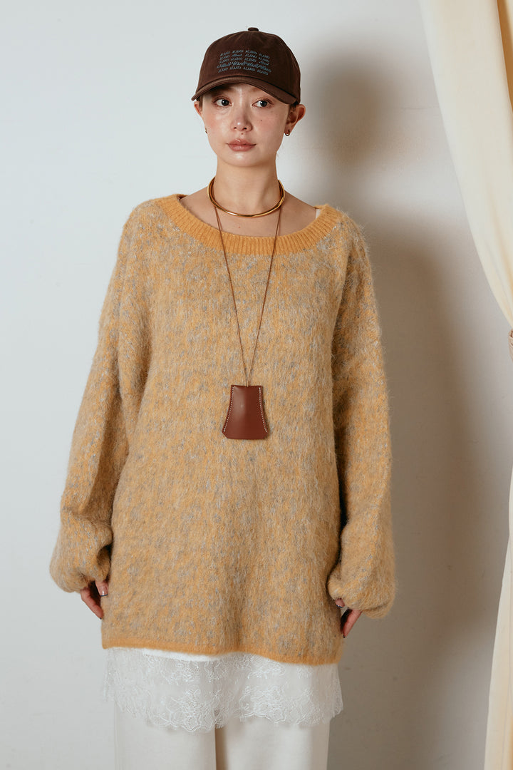 ボリュームスリーブミックスニットトップス