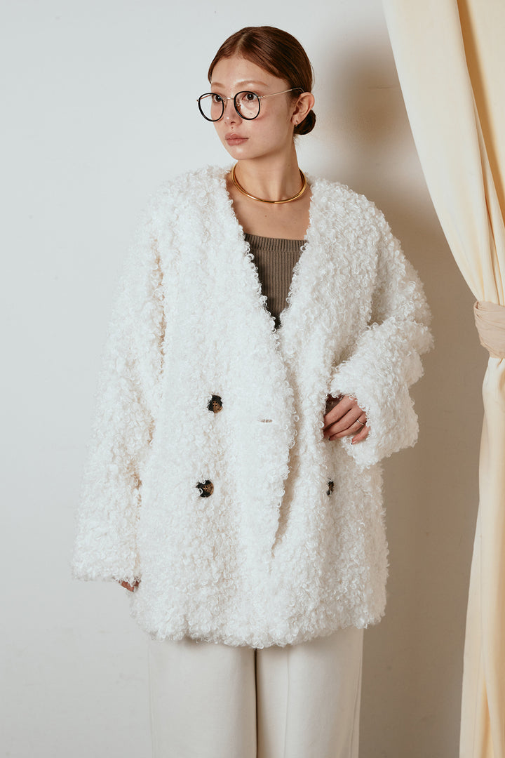 [SET]シープライクファージャケット+ストレッチエコレザーバミューダパンツ(2set)