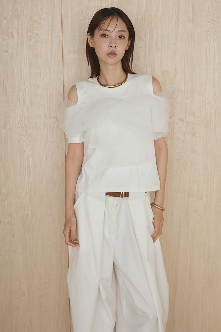 [SET]シアーレイヤーデザインカットソー+ベルトループワイドパンツ(2set)