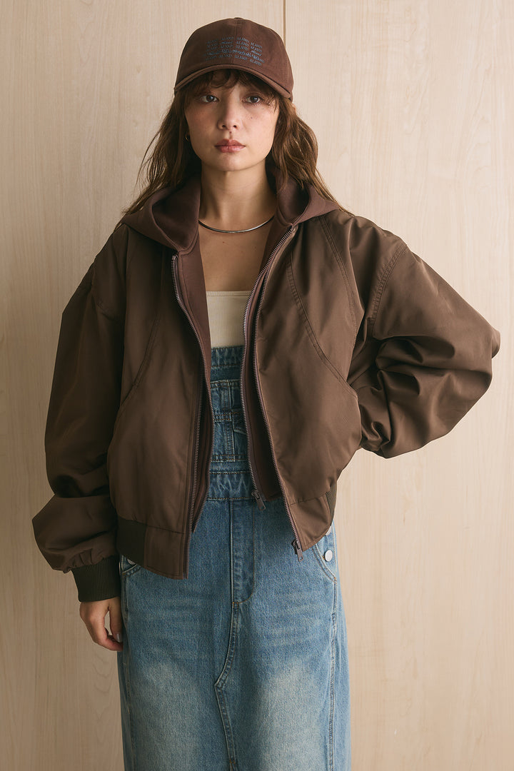 [SET]フード付きMA1+センタースリットデニムサロペスカート(2set)