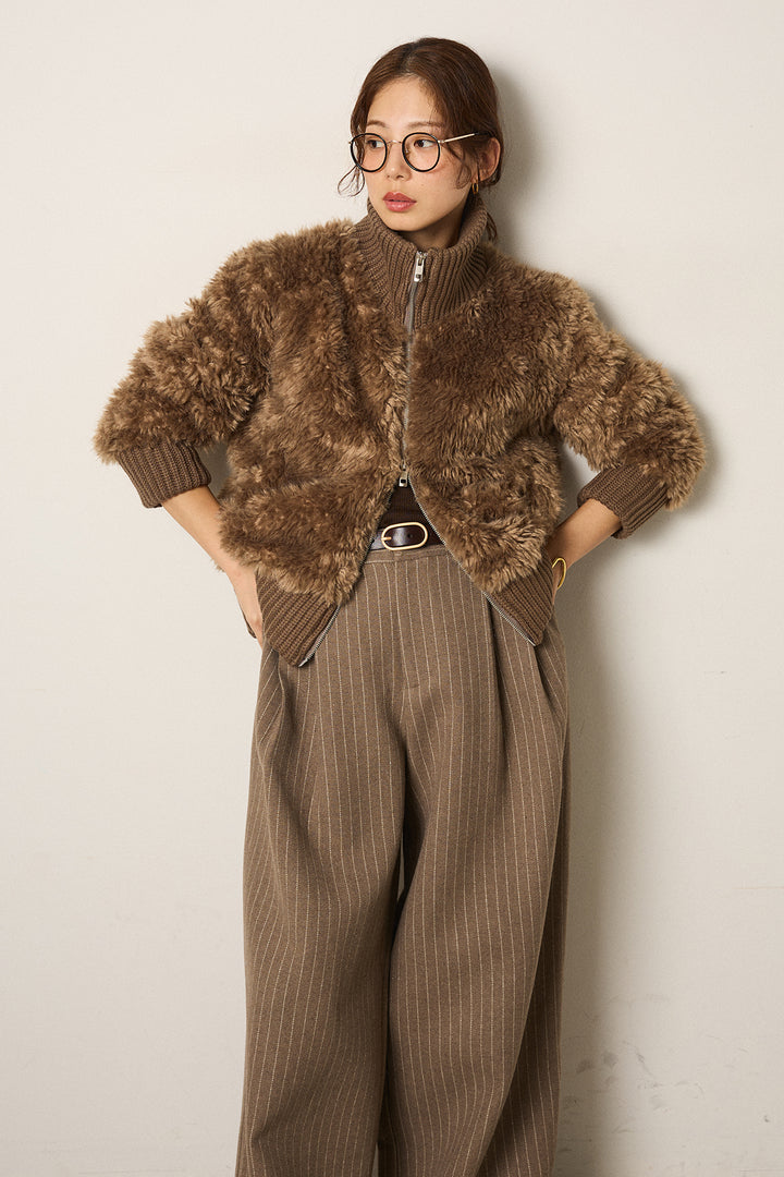 [SET]ハイネックボアブルゾン+ウールライクストライプパンツ(2set)