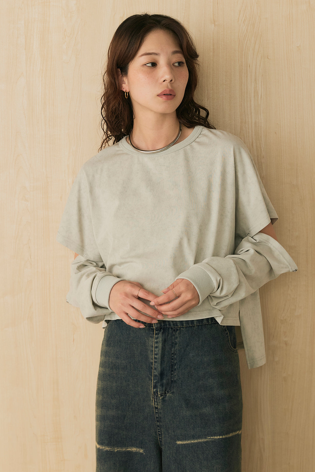 [SET]セパレートフェードTシャツ+ニーサイドタックウエストドロストパンツ(2set)