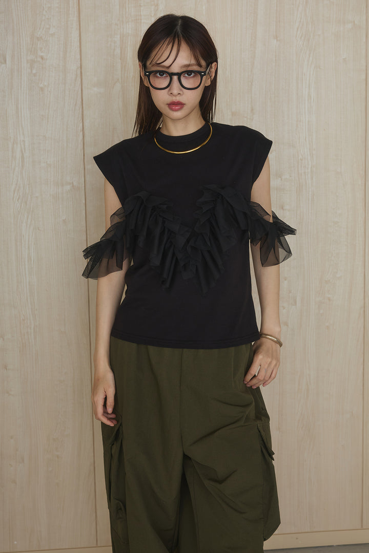 チュールフリルフレンチTシャツ