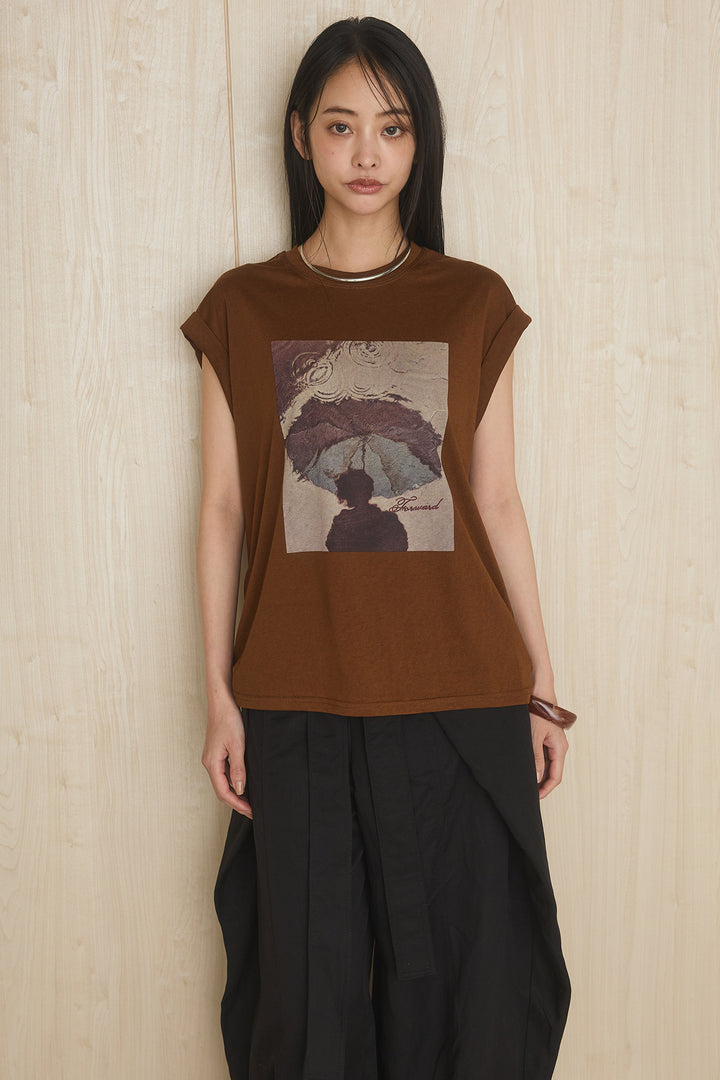 [SET]スクエアニュアンス柄Tシャツ+前結びタックワイドパンツ(2set)