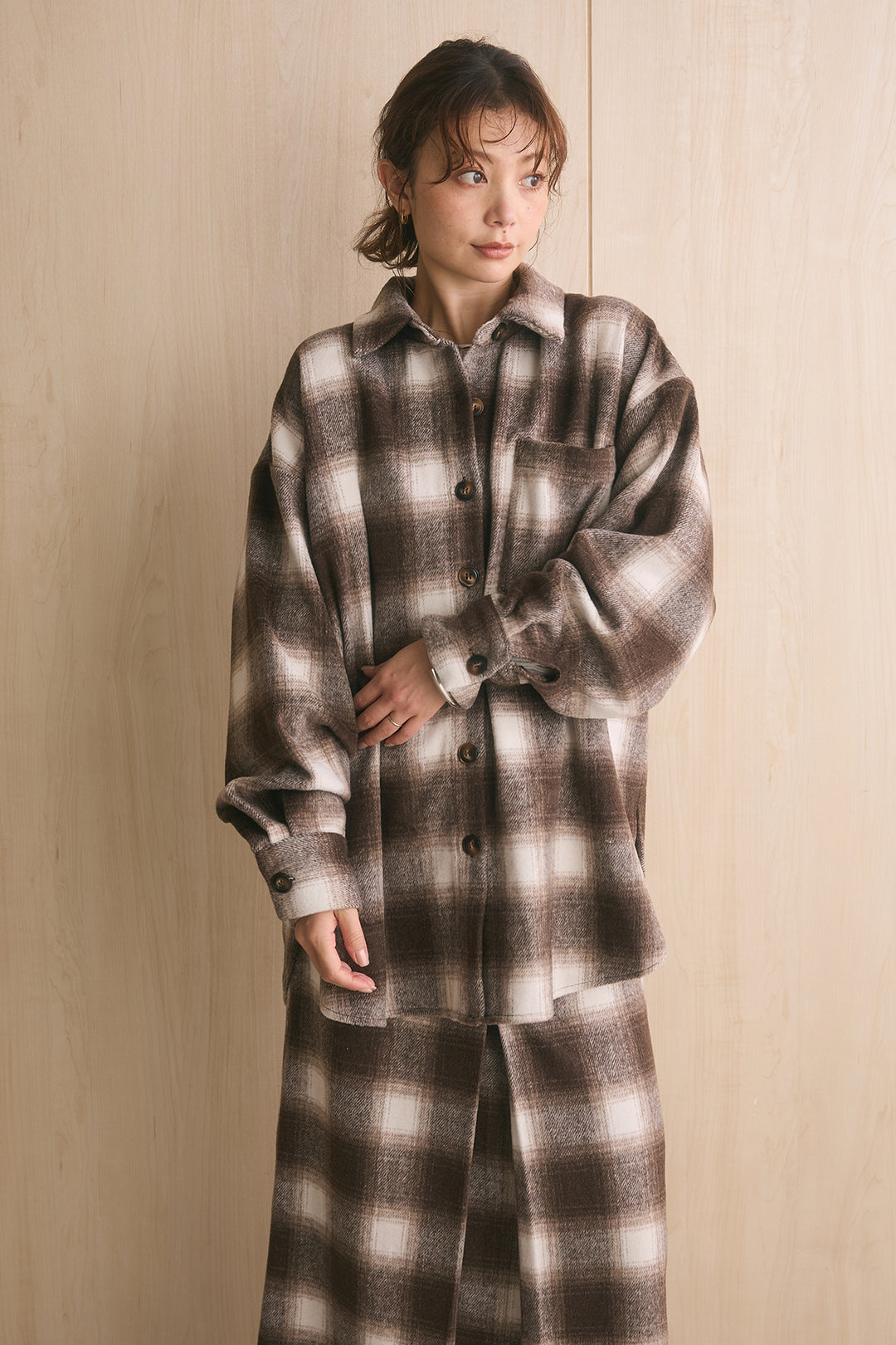 起毛チェック柄シャツジャケット