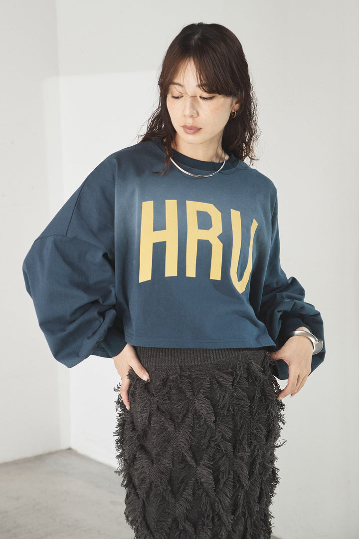 [SET]ビッグロゴHRU袖ボリュームトップス+カットフリンジニットタイトスカート(2set)