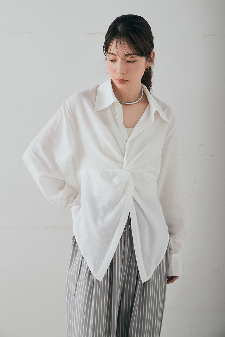 [SET]裾巻きツイストデザインシャツ+ベルト付きサイドタックワイドパンツ(2set)