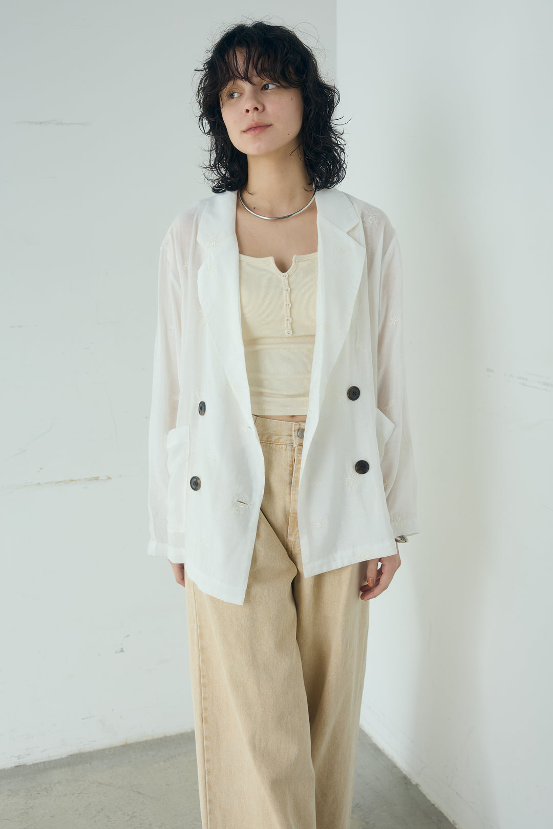 シアー刺繍ダブルジャケット
