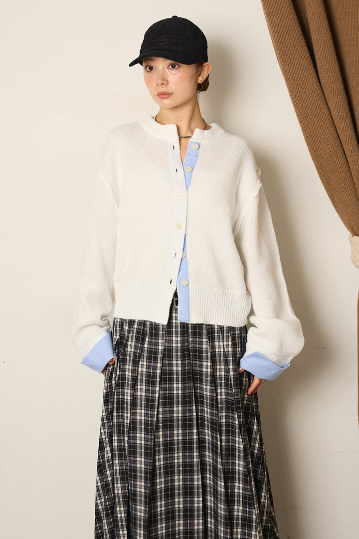 【即納】シャツドッキングニットカーディガン