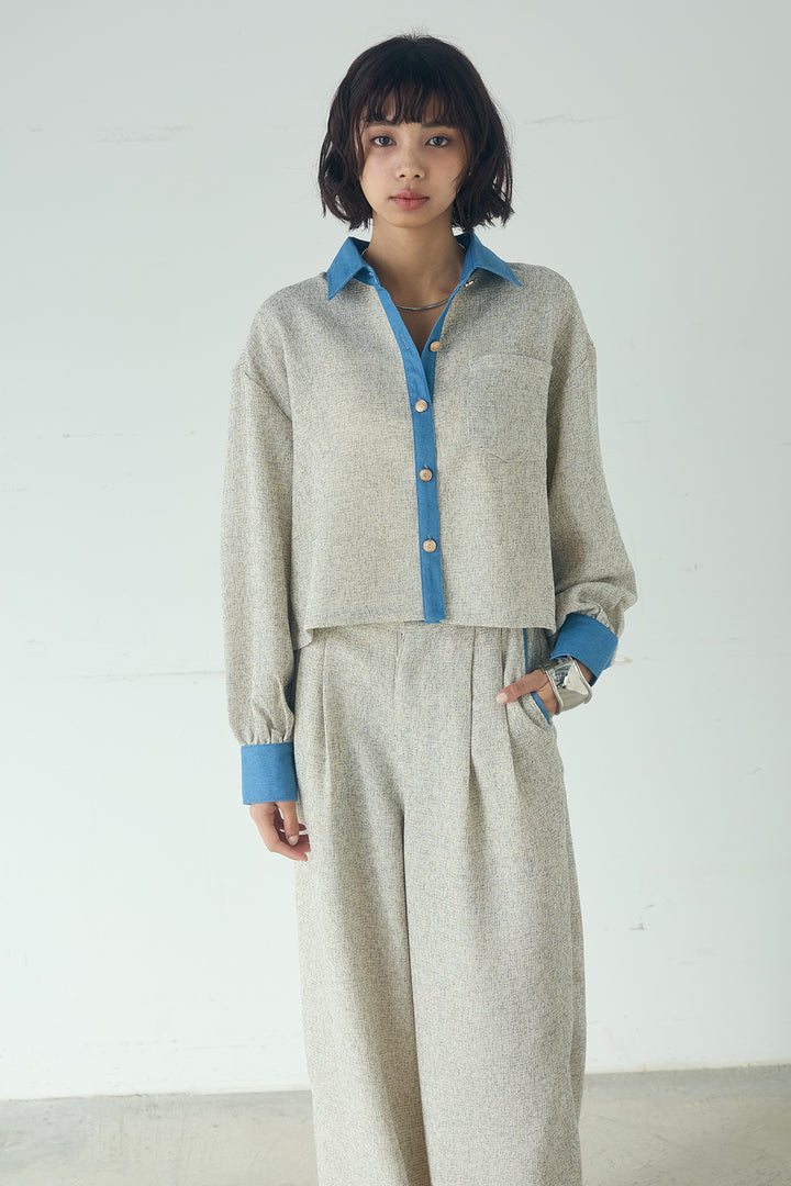 ツイード×デニムショート丈シャツ