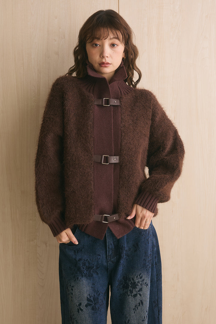 [SET]ブークレーハイネックニットジャケット+ナポレオンディテールカーブパンツ(2set)