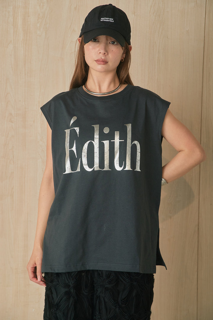 [SET]箔ロゴプリントノースリーブTシャツ+メッシュ編みスカート(2set)