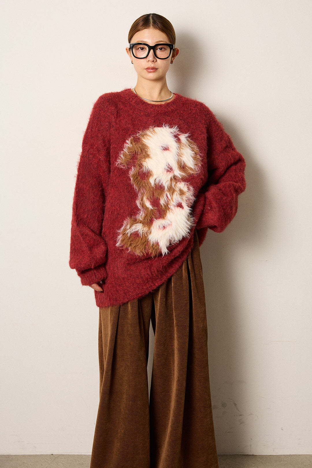 [SET]シャギーニュアンスアニマルニット+リブナローニットスカート(2set)