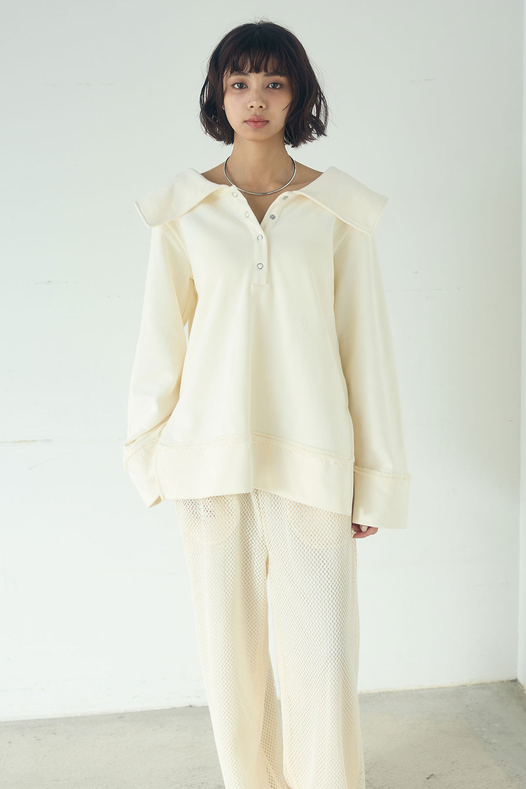 [SET]ビッグカラー2WAYスウェットトップス+メッシュリラックスパンツ(2set)