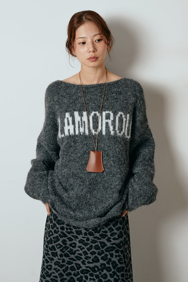 [SET]フロントロゴデザインニットトップス+マルチライン柄リラックスニットパンツ(2set)