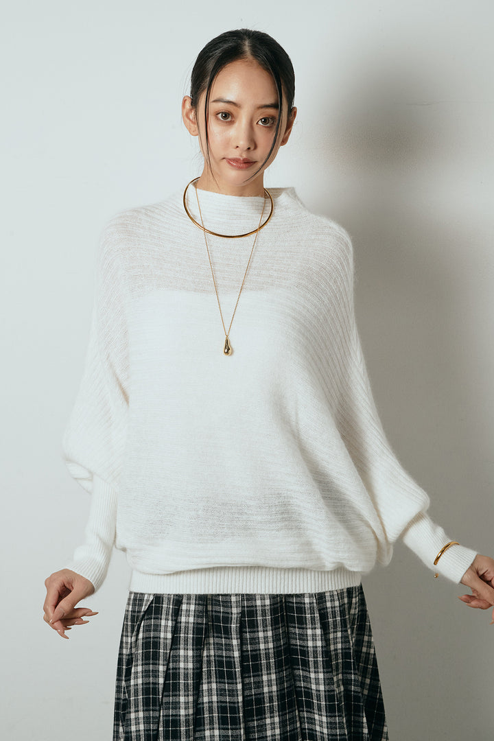 ポンチョシルエット透かしニットトップス