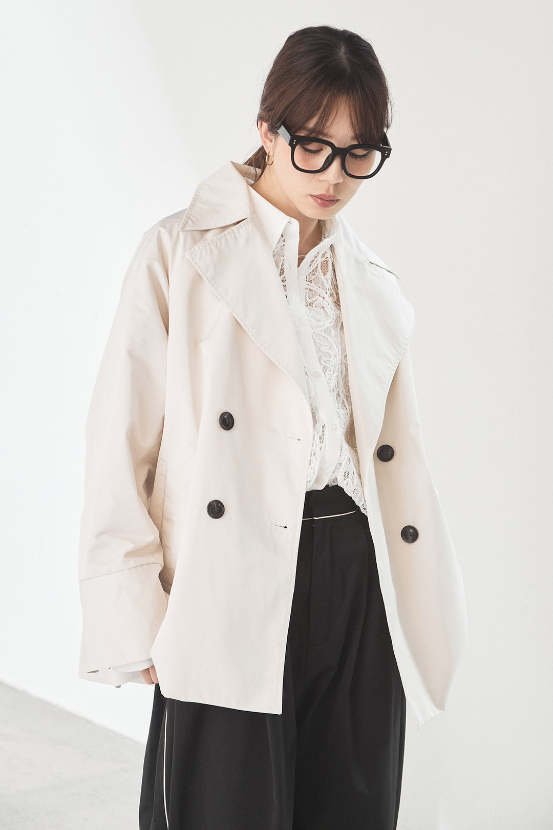 [SET]ナイロントレンチコート+レオパードサテンナロースカート(2set)