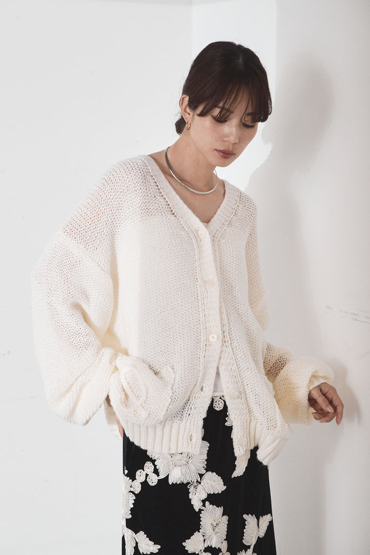 [SET]コード刺繍リラックスニットカーディガン+抽象柄ロングスカート(2set)