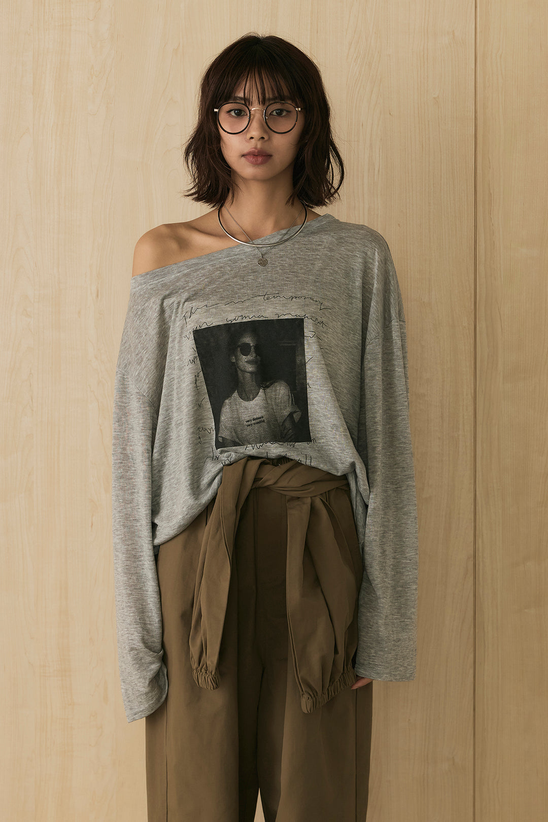 [SET]ヴィンテージグラフィックロンT+合繊ツイルスタンドウエスト巻きジョガーパンツ(2set)