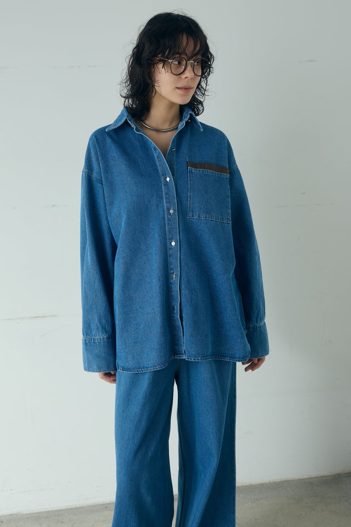 [SET]ライトオンスデニムシャツ+ライトオンスデニムルーズパンツ(2set)