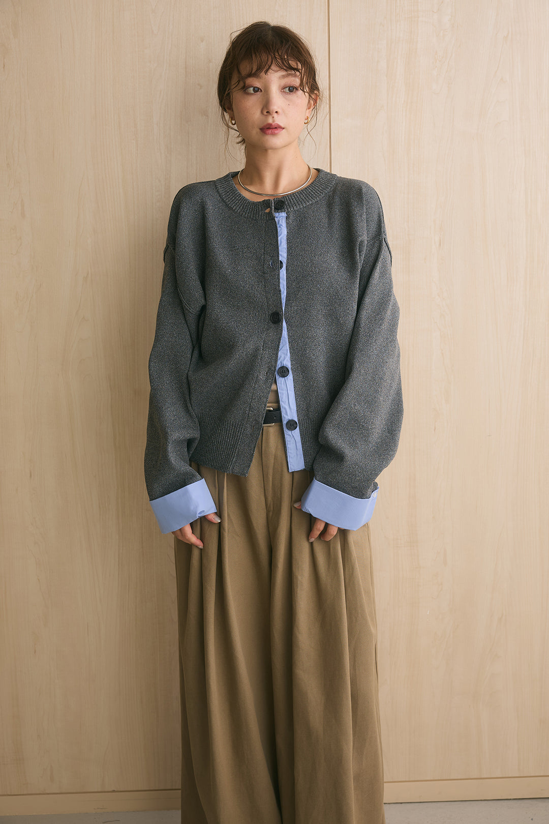 シャツレイヤードカーディガン