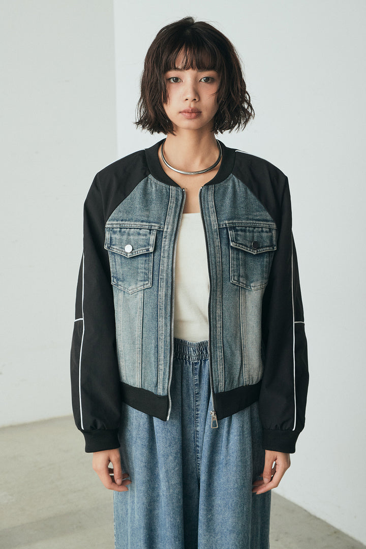 【着回しセット】[SET]テンセルデニムシャツ+テンセルデニムイージーワイドパンツ+ナイロンデニムドッキングブルゾン(3set)
