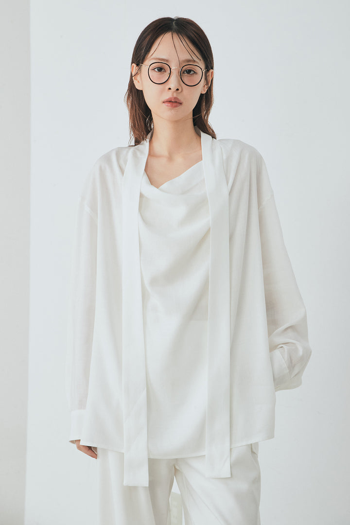 [SET]ニュアンスボータイブラウス+斜めボタンタック入りスラックス(2set)