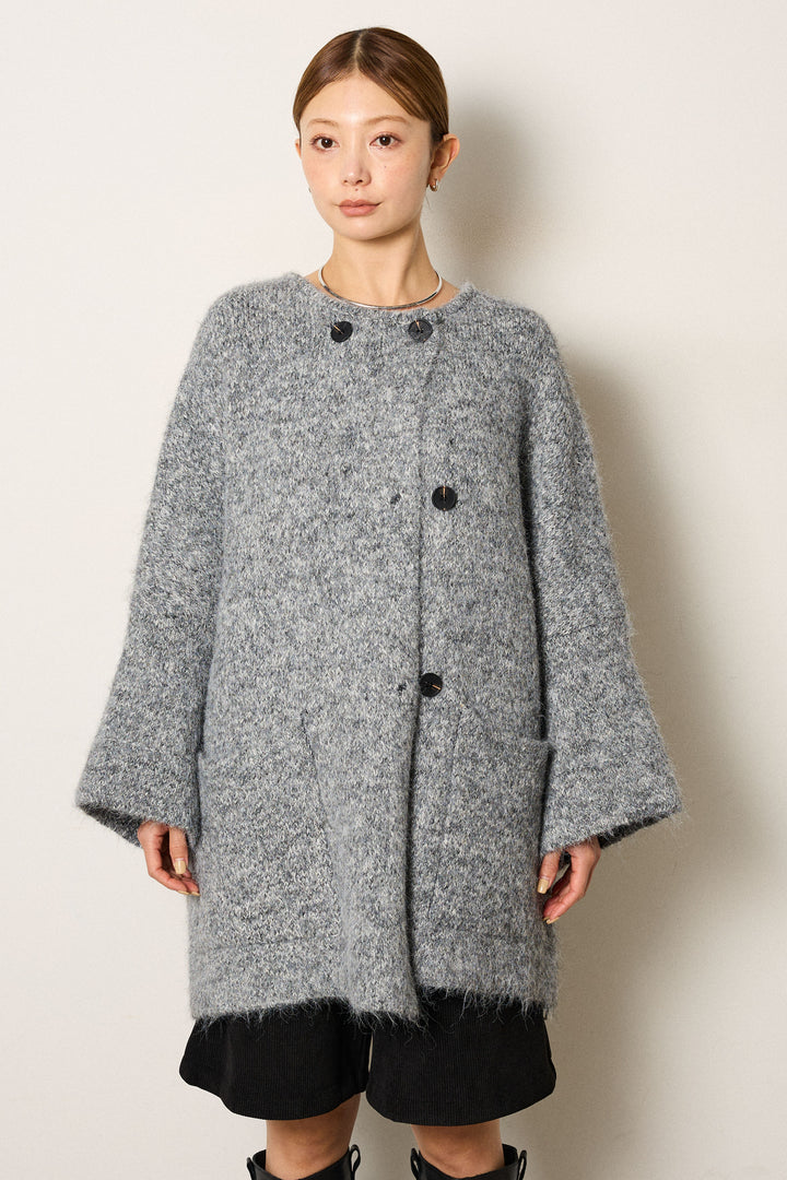 [SET]アシンメトリーボタンニットカーディガン+レオパードジャガードニットパンツ(2set)