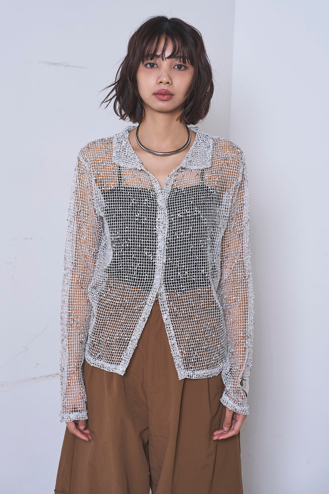 [SET]ネップメッシュポロ襟カーディガン+ドライタフタタックバレルパンツ(2set)