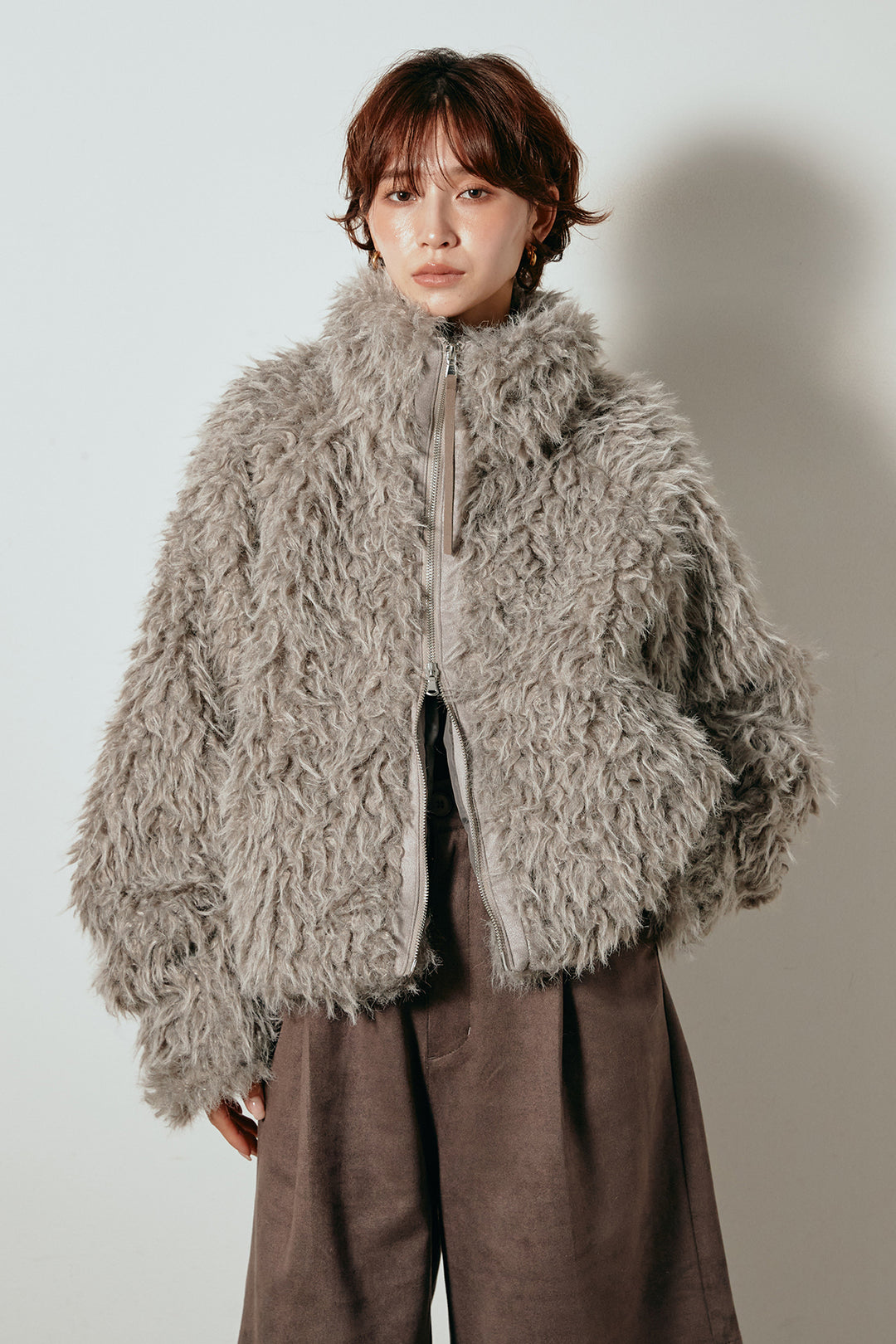 [SET]ミックスシープファースタンドブルゾン+フェイクスウェードハーフパンツ(2set)