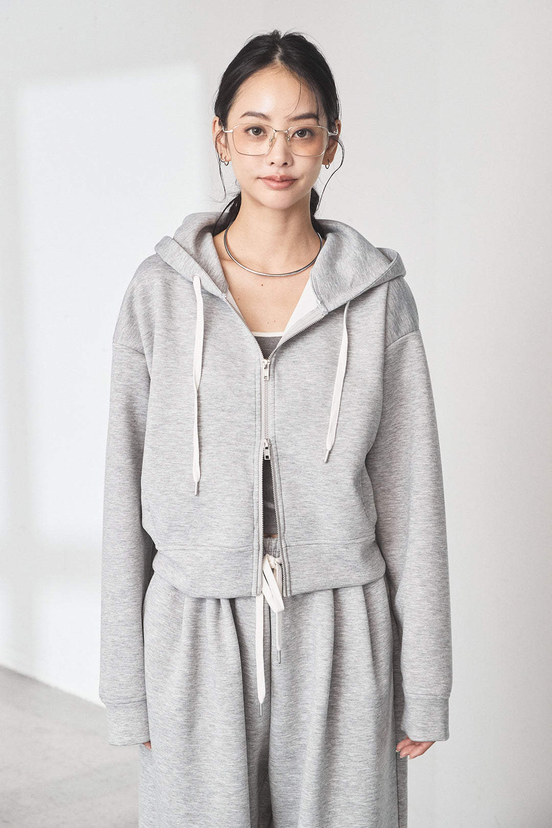 [SET]スウェットドルマンジップフードパーカー+スウェットコクーンイージーパンツ(2set)