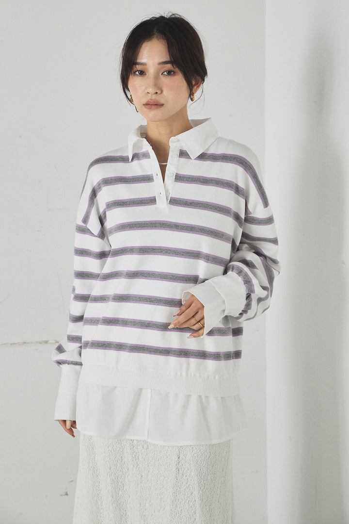 マルチボーダーシャツドッキングニットプルオーバー