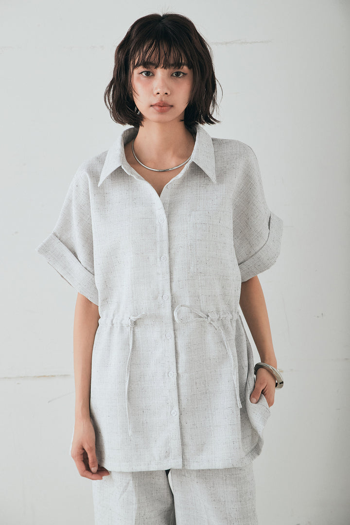 [SET]ツイードウエストドロストシャツ+ツイードタックパンツ(2set)