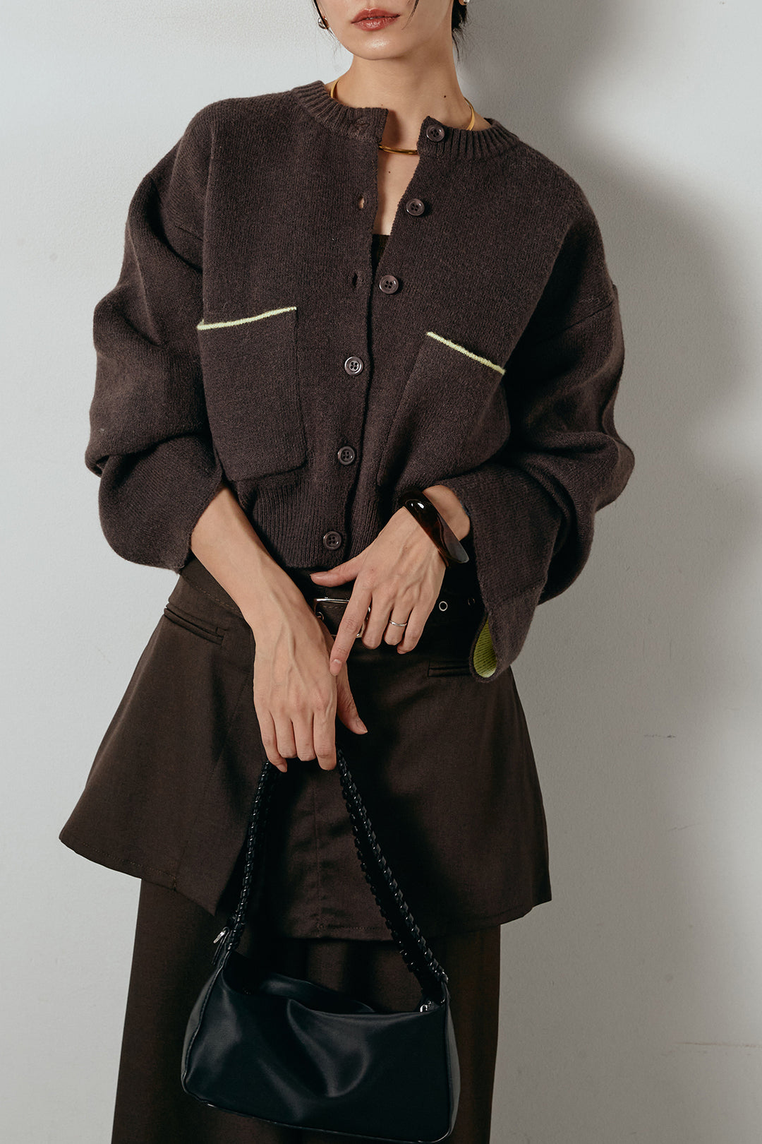 [SET]アルパカタッチダブルフェイスカーディガン+ポーチベルト付きカーブパンツ(2set)