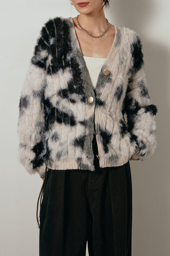 【着回しセット】[SET]タイダイ柄シャギーニットカーディガン+タック入りコーデュロイワイドパンツ+タイダイ柄シャギーニットカーディガン(3set)