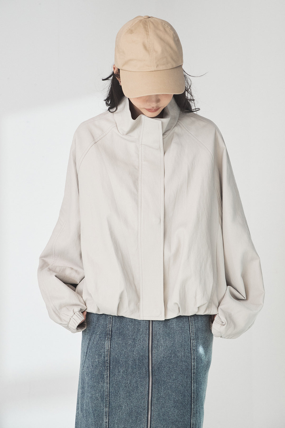 スタンドネックレザーライクブルゾン