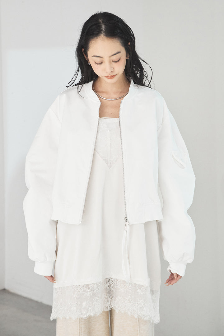 [SET]袖ギャザーデザインブルゾン+センターラインニットパンツ(2set)