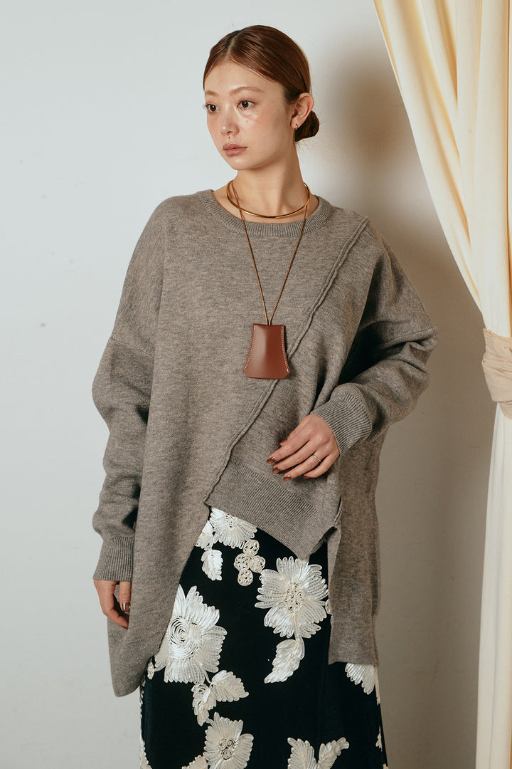 【着回しセット】[SET]アシンメトリーデザインニットトップス+センターラインニットパンツ+フラワー刺繍ワイドスカート(3set)