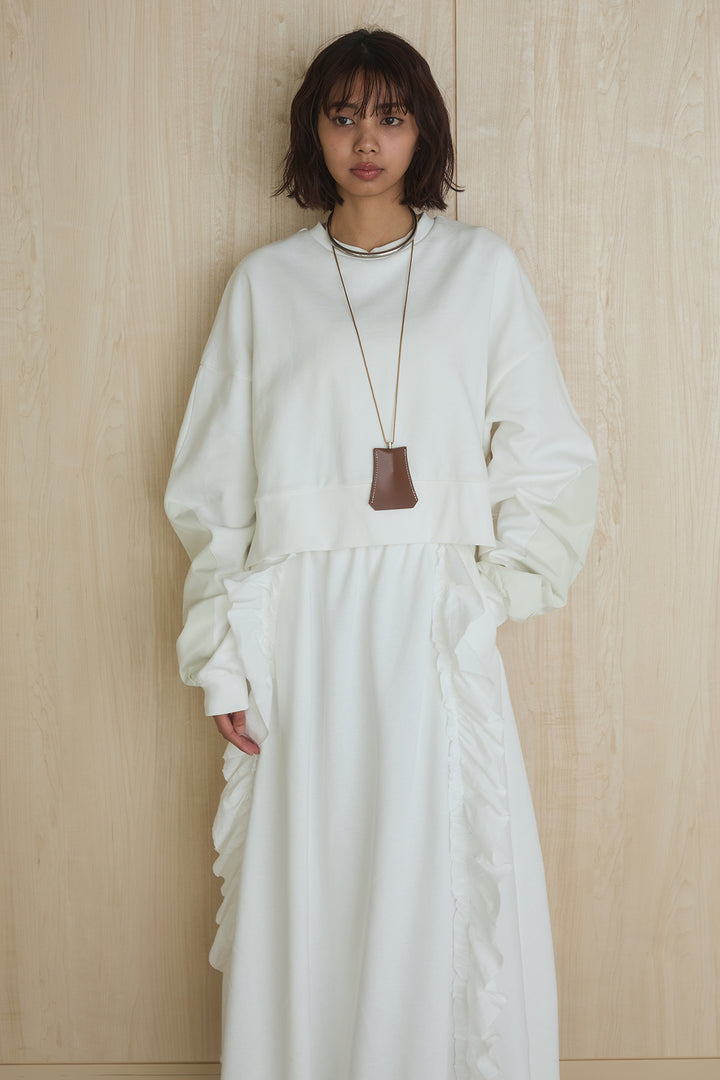 [SET]アームパッチスウェットプルオーバー+ビッグフリルスウェットロングスカート(2set)