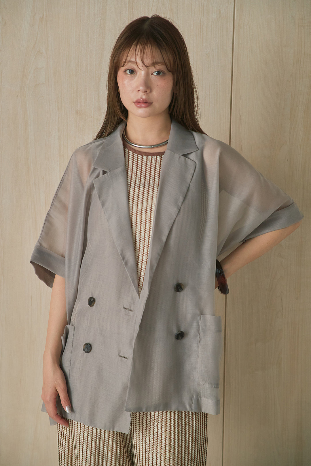 [SET]シアードルマンテーラードジャケット+ストライプイージーパンツ+ストライプタンクトップ(3set)