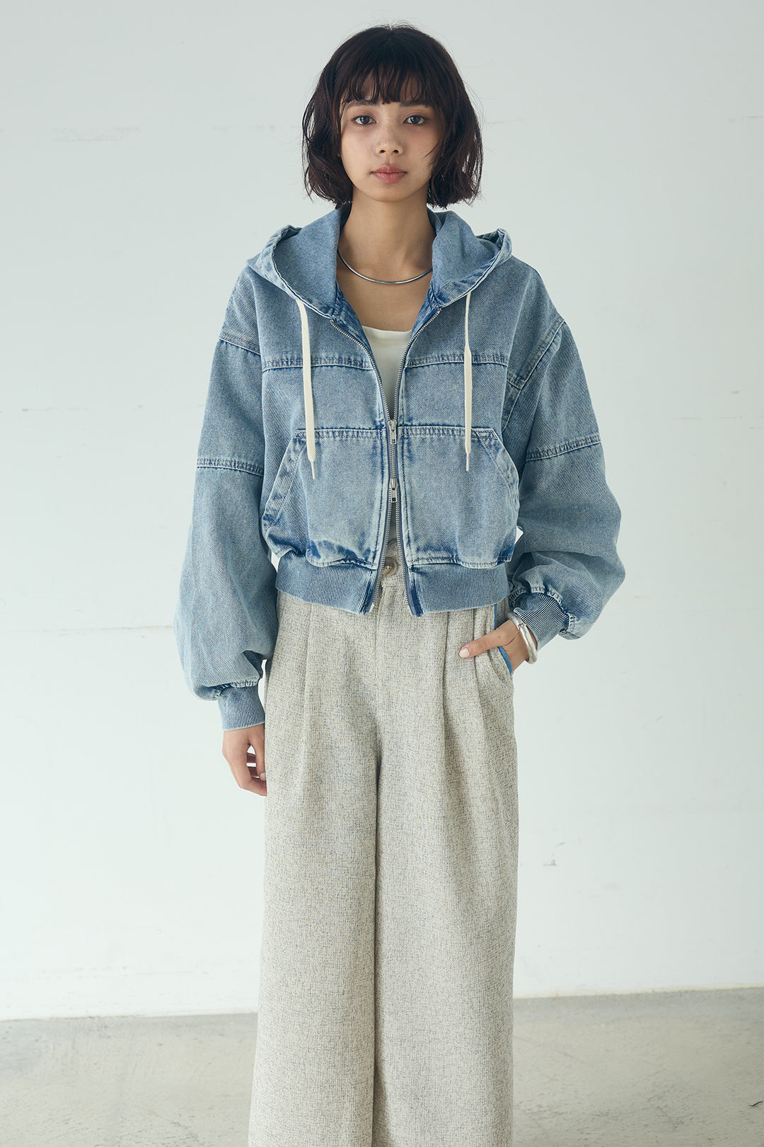 デニムダブルジップパーカーブルゾン