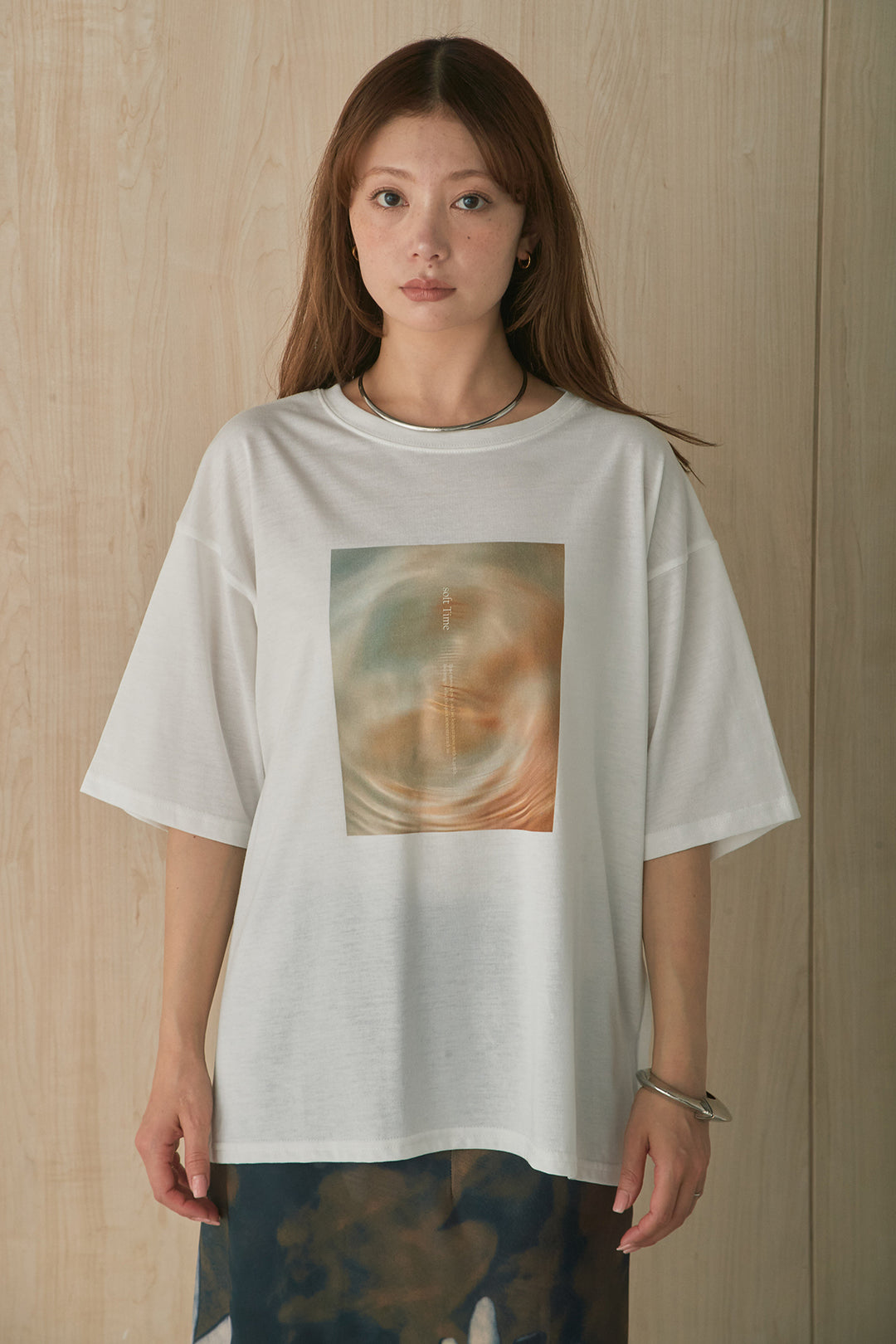 [SET]MarbleプリントTシャツ+レースコンビワッシャーギャザースカート(2set)
