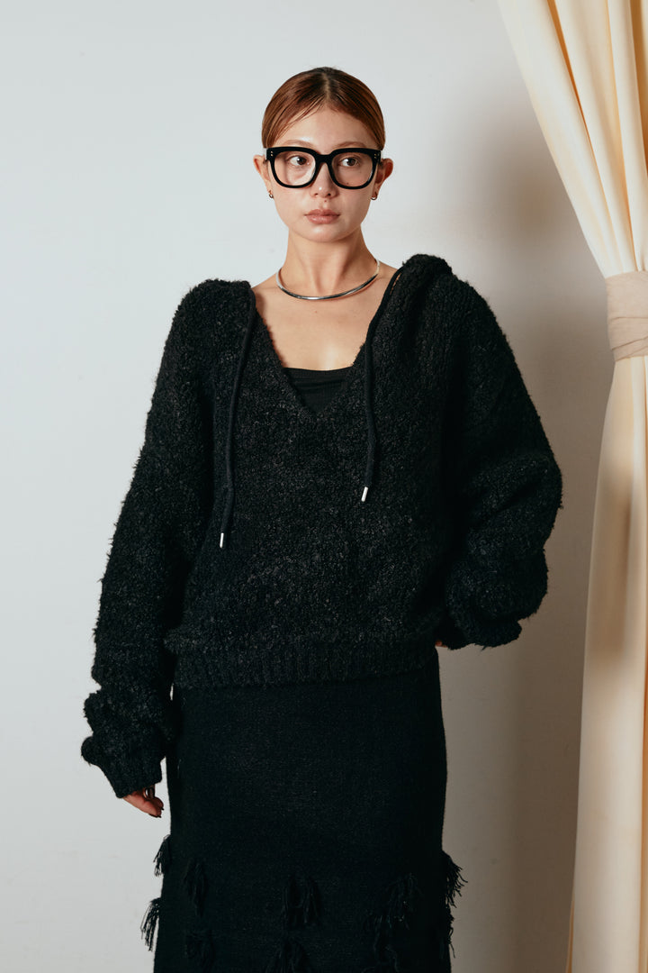 [SET]ブークレキーネックプルオーバー+リラックスレオパード柄ニットパンツ(2set)