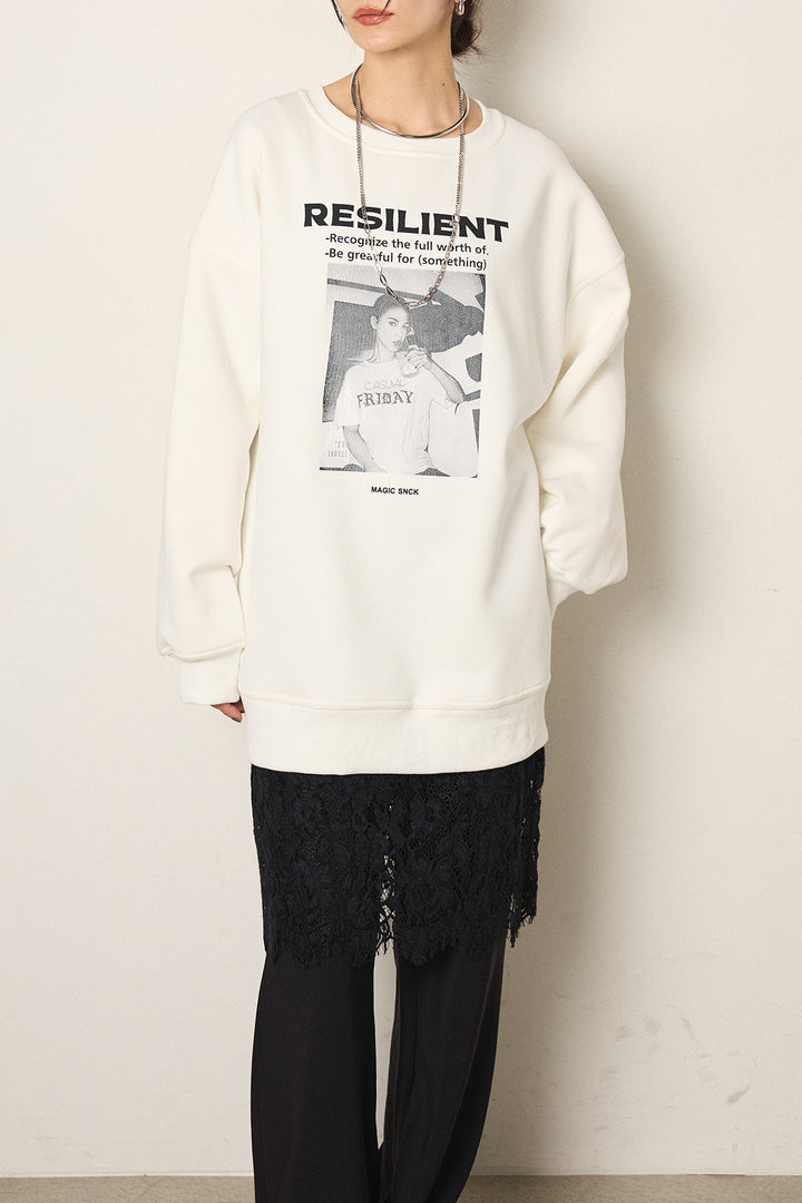 [SET]モノトーンプリントスウェット+レオパード柄サテンスカート(2set)