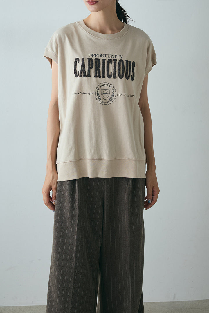 [SET]サガラ刺繍フレンチスリーブTシャツ+ピンストライプサイドラインワイドパンツ(2set)
