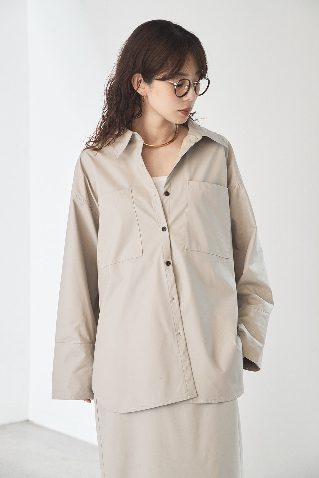 ウォッシャブルエコレザービックカフスシャツ