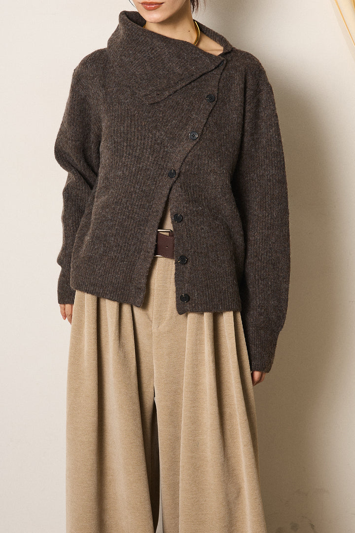 [SET]ボタンデザインネックニットプルオーバー+ベルトループコーデュロイワイドパンツ(2set)