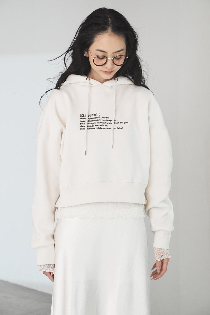 [SET]裏起毛レタリング刺繍フーディショートプルオーバー+チュールレイヤードニットパンツ(2set)