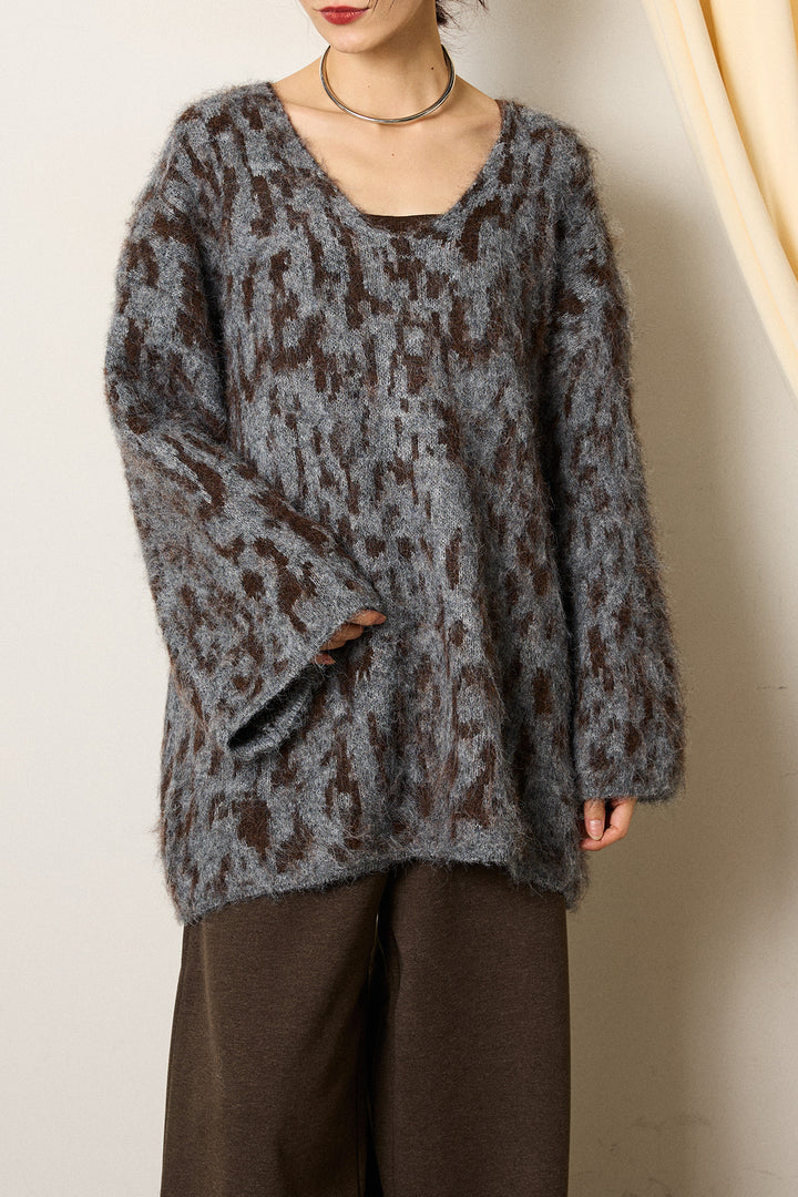 フラッフィーレオパードシャギーニット